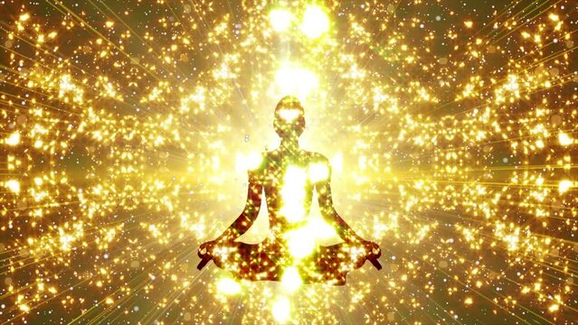 Meditation Person Silhouette With Kaleidoscopic Particle Effect