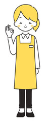 黄色｜OKマークの女性店員｜エプロン