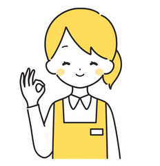 黄色｜OKマークの女性店員｜エプロン