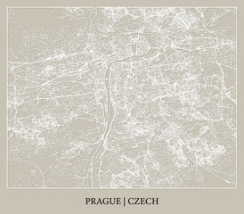 Prague (Czech) street map outline for poster, paper cutting.