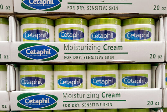 Kaohsiung, Taiwan. July 19, 2019: Cetaphil skin care products are sold on supermarket shelves.