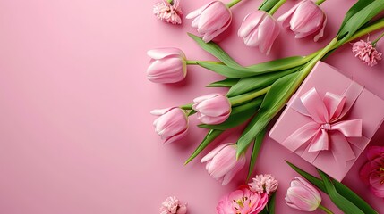 Obraz na płótnie Canvas bouquet of tulips and gift box