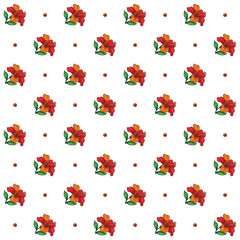 hibiscus flower red color doodle line style seamless pattern white background. Vector illustration