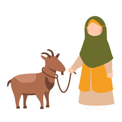 Little girl holding animal for celebrating eid al adha