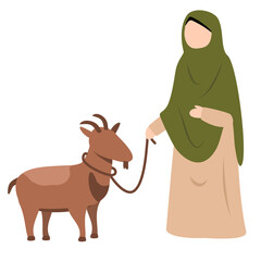 Hijabi woman holding animal for celebrating eid al adha