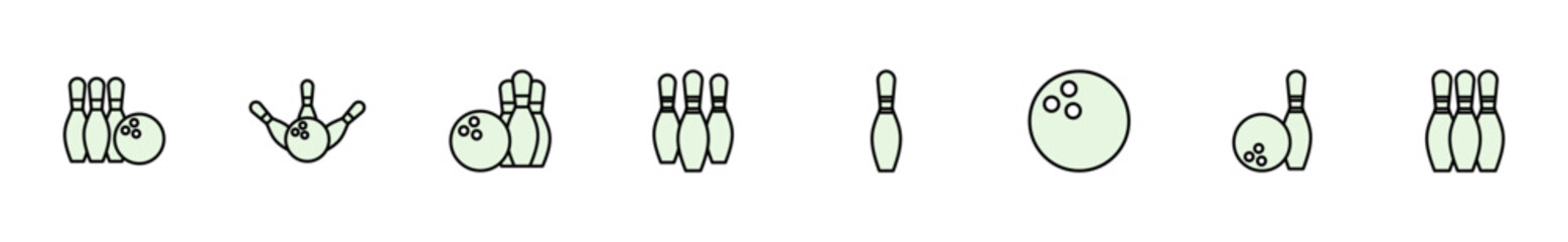 Bowling icon set. bowling ball and pin icon. bowling pins