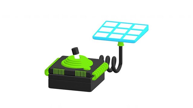 Cartoon solar panel control illustration animation with sustainability theme looping on white background, green screen, overlay, and alpha matte clips with the same duration. 3d render.
