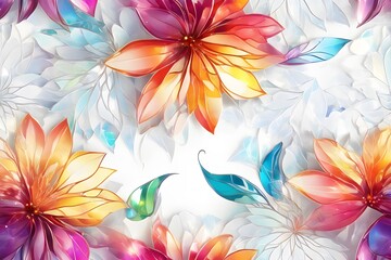 Fototapeta na wymiar Abstract illustration with colorful flowers on white background. Banner, template, postcard, background, poster, wallpaper 