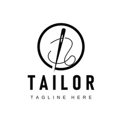Tailor logo vector template needle and thread black silhouette design simple sewing tool product brand