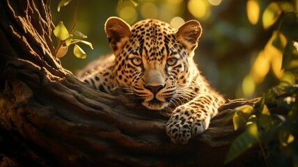 Graceful Jaguar in Repose Amidst Lush Foliage - AI-Generative
