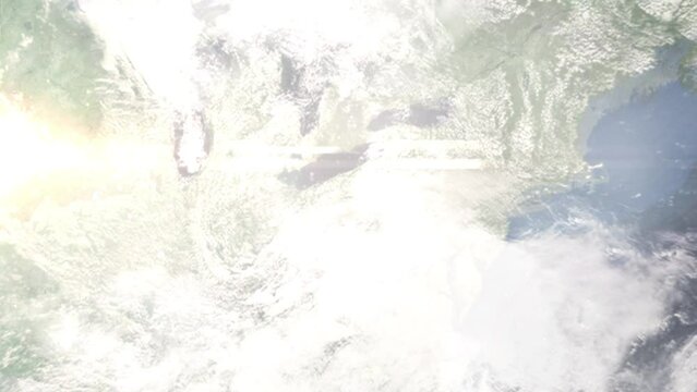 Zoom in from space and focus on Sharon, Pennsylvania, USA. 3D Animation. Background for travel intro. Elements of this image furnished by NASA.