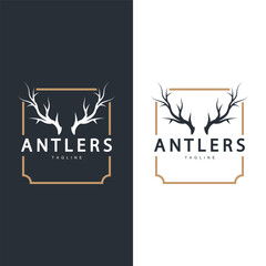 Deer Antlers Logo Design Hunter Antlers Forest Animal Symbol Illustration