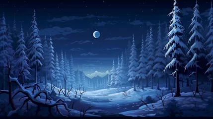 Rolgordijnen winter night forest horizontal seamless pixelated © Aura
