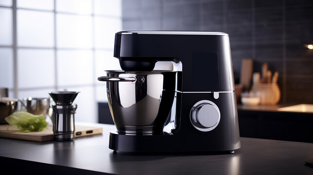 Modern electric coffee maker on the kitchen table. 3d rendering. generativa IA