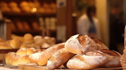 Closeup of freshly baked bread and pastries in a quaint bakery tucked away in the marketplace.