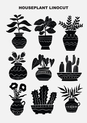 Houseplant Minimalist Linocut Illustrations