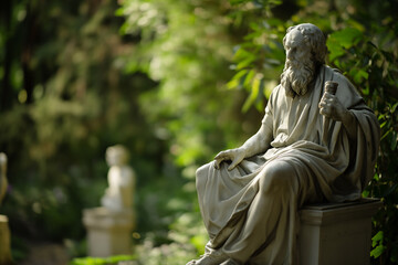 statue of a greeks god in a garden