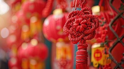 Hanging Lucky Knot for Chinese New Year - obrazy, fototapety, plakaty