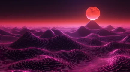 Foto op Plexiglas Futuristic purple neon light landscape background mixed with retro in classic colors. © Wayu