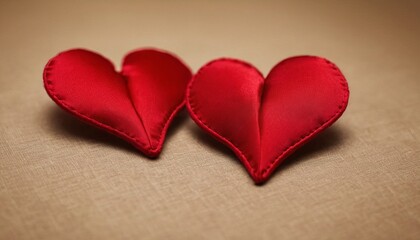 Fototapeta premium Two handmade knitted hearts in red color on a clean isolated background - concept for Mother's Day, Valentine's Day, Birthday