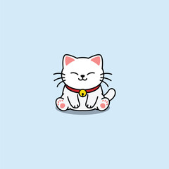 Cute white cat sitting cartoon, vector illustration