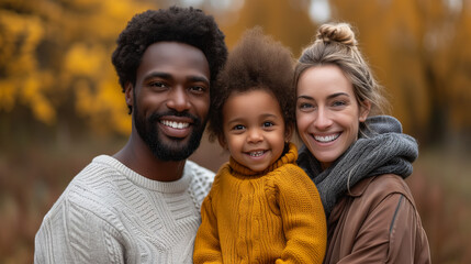 Interracial Family, portrait photo, autumn