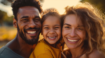 Fototapeta premium Interracial Family, portrait photo, autumn