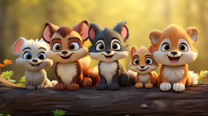 Obraz premium Cute Cartoon Animal Characters