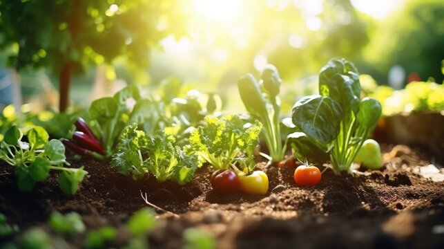 Closeup of a thriving vegetable garden fertilized with homemade compost made from food ss.
