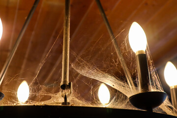cobwebs on chandelier in old building