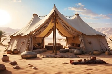 tent on the desert - obrazy, fototapety, plakaty