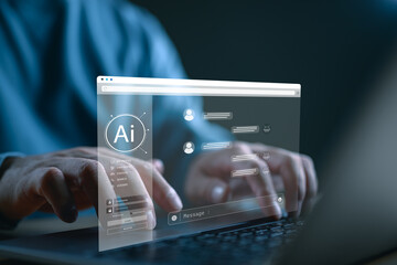 Chatbot Chat with AI, Artificial Intelligence. Man using technology smart robot AI, artificial...