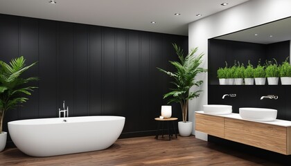 Fototapeta na wymiar Minimal Bathroom with Modern Furniture and Natural Lighting