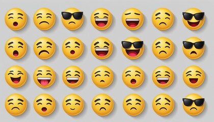 Flat Style Emojis: Happy, Smile, Neutral, Sad, Angry