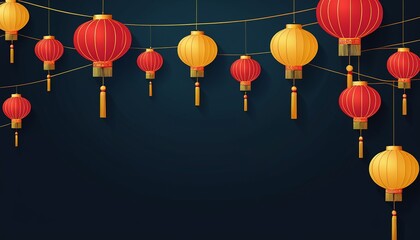 Fototapeta na wymiar Flat Minimalist Geometric Design of Chinese Lanterns