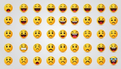 Collection of Emoji Faces in Flat Style