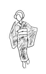 踊る着物の女　手描き風