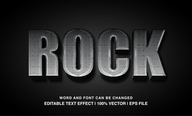 Rock editable text effect template, metal texture effect bold sliver glossy style, premium vector - obrazy, fototapety, plakaty