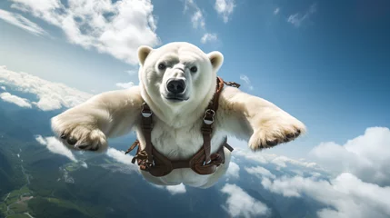 Foto op Plexiglas スカイダイビングで大空を飛んでいる白くま © dont