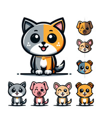 Fototapeta premium Cute Kitty & Puppy Vector Illustration Set