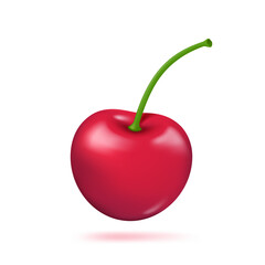 3D ripe red cherry fruit. Sweet cherry. For making sweet dishes that give a refreshing feeling.