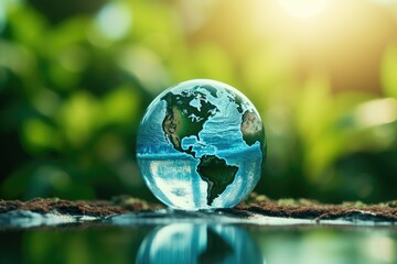 eco concept It shows the collaborative efforts of people who care for the earth, the importance of water, land, forests and animals.