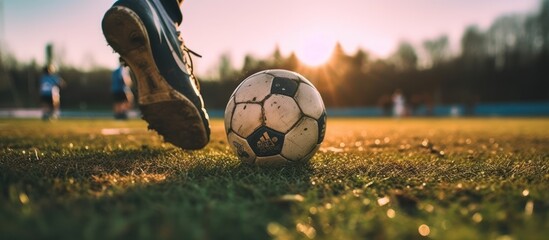 Close up of a soccer player action scene