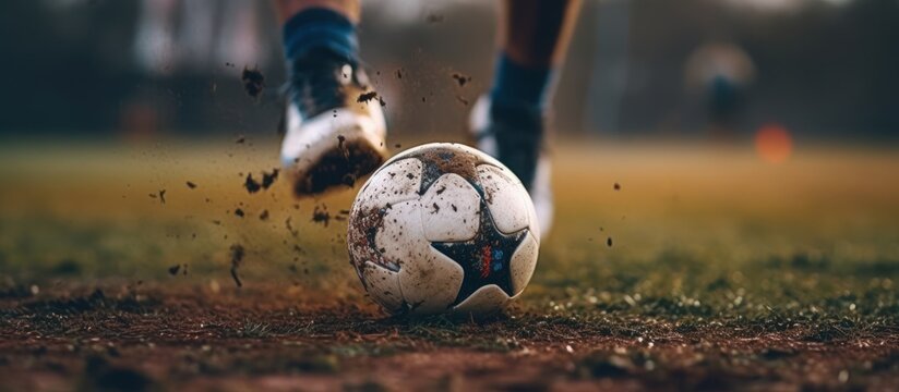 Close up of a soccer player action scene