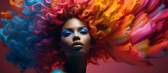 Portrait of beautiful woman with colorful spiral hair with make-up , Fashion design art concept....