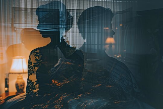 allure and romance of the 80s, a woman draped in elegant silhouette, in an old house