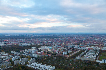 Fototapeta premium Munich Skyline Urban Panorama Autumnal Cloudy