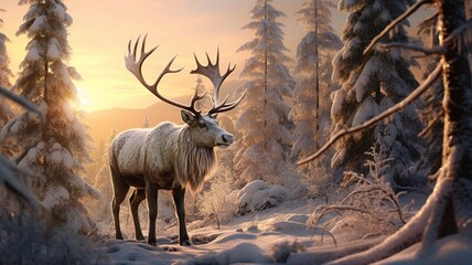 Exploring a Winter Wonderland: Adventurous Journey Through a Snow-Covered Forest Landscape - AI-Generative - obrazy, fototapety, plakaty