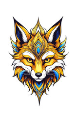 Illustration of a golden fox head on a white background