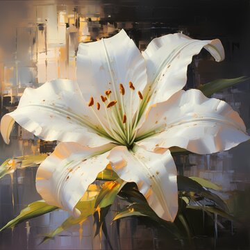 elegance pure white lily flower painting in thick texture style, for wall art, wallpaper